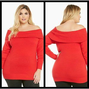 Torrid Womens Sweater Off the Shoulder Red Plus Size 4X NWT